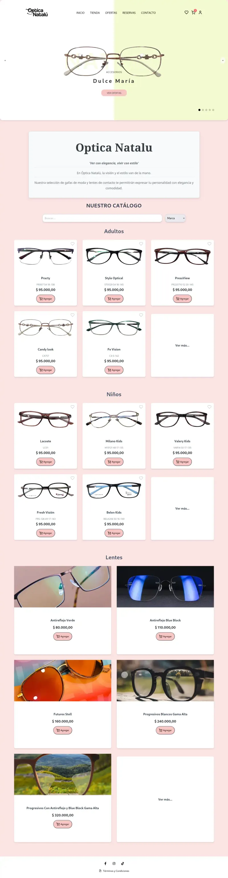 Captura de pantalla del proyecto E-commerce para óptica